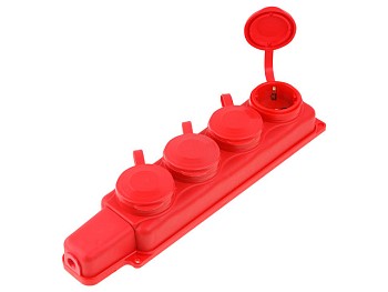 Розетка 4-ая переносная (с/з, 16А, 250В, брызг. защ.) каучук, красная Юпитер