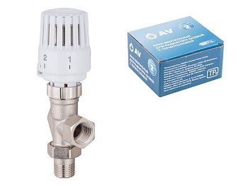 Кран вентильный осевой 1/2" вн.-нар. для радиатора с термоголовой, AV Engineering
