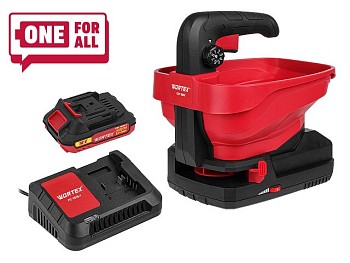 Аккум. разбрасыватель WORTEX CSP 1805 в кор. ALL1 XLT SET в кор. 18 В, 1 АКБ 2 А.ч. + з/у шир. 5м