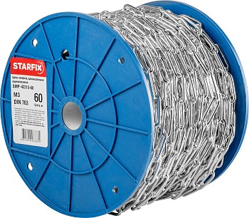Цепь сварная длиннозвенная, оцинк. М3 DIN 763 (бухта 60 м) STARFIX