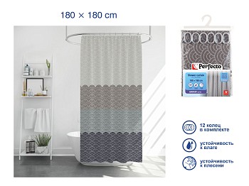 Шторка для ванной (12 колец в комплекте), 180x180 см, Harmony, волны, PERFECTO LINEA