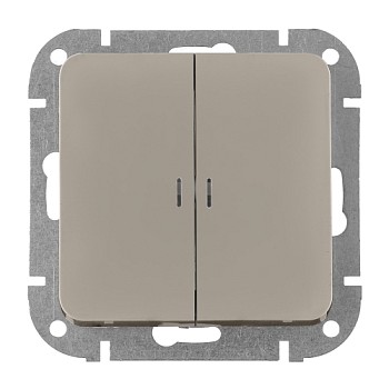 Выключатель 2 клав. (cкрытый, 10А) со световой индикацией песочный, Astrum, BYLECTRICA