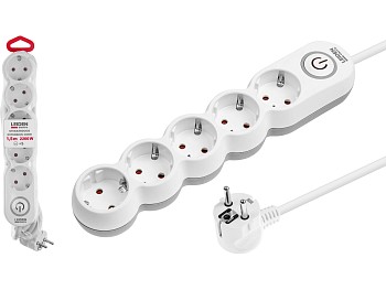 Удлинитель 1,5м (5 роз., 2,2кВт, с/з, выкл, ПВС 3х0,75) LEIDEN ELECTRIC