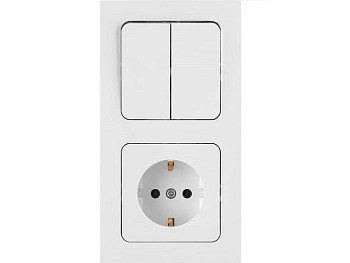 Блок выкл. 2 клав. + розетка (скрытая, с/з) белая, Astrum, BYLECTRICA