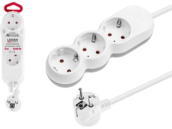 Удлинитель 3м (3 роз., 3,5кВт, с/з, ПВС 3х1,5) LEIDEN ELECTRIC