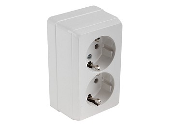Розетка 2-ая (открытая, с/з) белая, BRON, MUTLUSAN