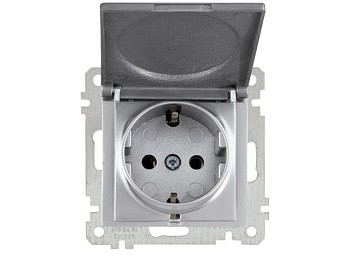 Розетка 1-ая (скрытая, с/з, с крышкой) серебро, ELITRA, MUTLUSAN