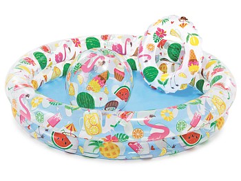 Надувной детский бассейн Фруктовый, 122х25 см + надувн. мяч 51 см, надувн. круг 51 см, INTEX