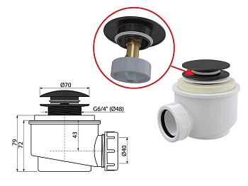Сифон для душевого поддона CLICK/CLACK, четрный мат, Alcaplast