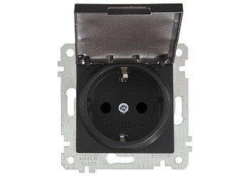 Розетка 1-ая (скрытая, без рамки, с/з, с крышкой) черная, RITA, MUTLUSAN