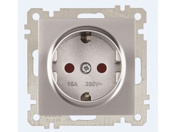 Розетка 1-ая (скрытая, без рамки, с/з, шторки) серебро, DARIA, MUTLUSAN