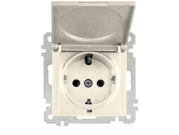 Розетка 1-ая (скрытая, без рамки, с/з, с крышкой) кремовая, DARIA, MUTLUSAN