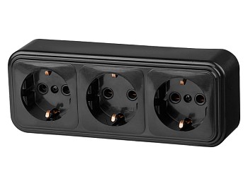 Розетка 3-ая (открытая, с/з) черная, Стандарт, Юпитер