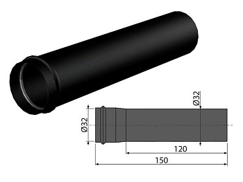 Удлинитель D32 для цельнометалл. раковин. сифонов,черный-мат, Alcaplast