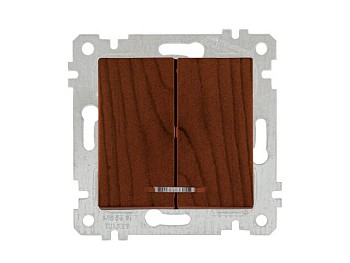 Выключатель 2-клав. (с подсветкой, скрытый, без рамки, винт. зажим) орех, RITA, MUTLUSAN