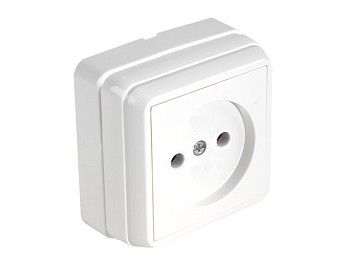 Розетка 1-ая (открытая, б/з) белая, BRON, MUTLUSAN