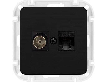 Розетка 2-ая комби компьютерная+телевизионная (скрытая) карбон, Astrum, BYLECTRICA