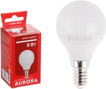 Лампа светодиодная G45 ШАР 9Вт 230В E14 4500K AURORA