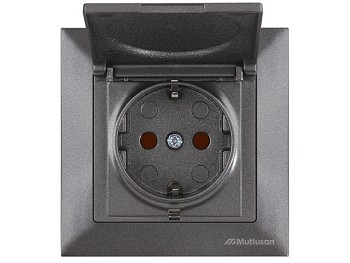 Розетка 1-ая (скрытая, с/з, шторки, с крышкой) дымчатая, DARIA, MUTLUSAN