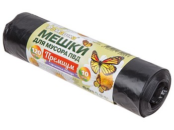 Мешки для мусора, 120 л, 10 шт, "Премиум", черные, РОМАШКА