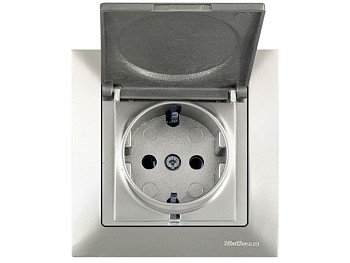 Розетка 1-ая (скрытая, с/з, с крышкой) титан, DARIA, MUTLUSAN