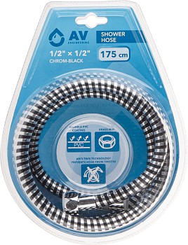 Шланг душевой, PVC, 1/2" г-г 175 см, хром-черн., AV Engineering