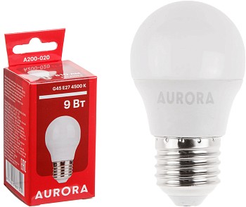 Лампа светодиодная G45 ШАР 9Вт 230В E27 4500K AURORA