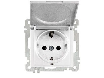 Розетка 1-ая (скрытая, без рамки, с/з, с крышкой) белая, DARIA, MUTLUSAN