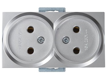 Розетка 2-ая (скрытая, б/з, керамика) серебро, RITA, MUTLUSAN