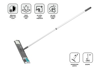 Швабра для пола с насадкой из микрофибры, серая, PERFECTO LINEA