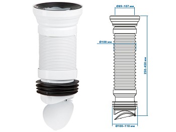 Удлинитель гибкий для унитаза, армированный 450 мм, с клапаном обратного хода, AV Engineering