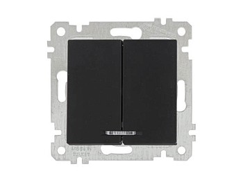 Выключатель 2-клав. (с подсветкой, скрытый, без рамки, винт. зажим) черный, RITA, MUTLUSAN
