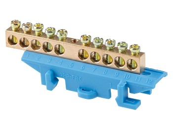 Шина "N" нулевая 6х9мм 10 групп c изолятором на DIN-рейку бол. стойка Юпитер