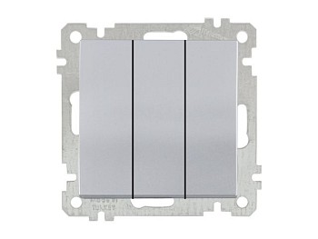 Выключатель 3-клав. (скрытый, винт. зажим) серебро, ELITRA, MUTLUSAN