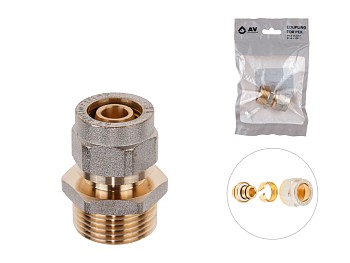 Ниппель 16(2.0) х 3/4" нар. для труб PEX, AV Engineering (инд. упак.)