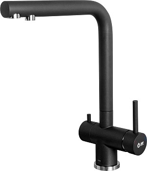 Смеситель для кухни (SUS 304) D35, серия ZAR с краном для пит. воды черный AV Engineering