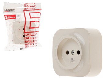 Розетка 1-ая (открытая, б/з) бежевая, Bailly, LEIDEN ELECTRIC