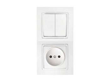 Блок выкл. 2 клав. + розетка (скрытая, б/з) белая, Уют, Bylectrica