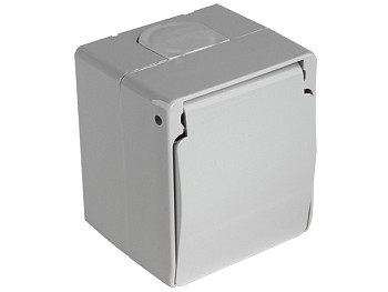 Розетка 1-ая (открытая, с/з, с крышкой) серая, NEMLIYER, MUTLUSAN