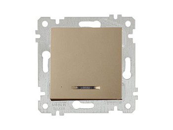 Выключатель 1-клав. (с подсветкой, скрытый, без рамки, винт. зажим) золото, RITA, MUTLUSAN