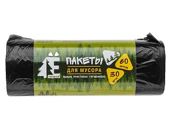 Мешки для мусора, 60 л, 30 шт, "Е-Ромашка", черные, РОМАШКА