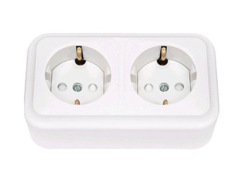 Розетка 2-ая (открытая, с/з, со шторками) белая, Пралеска, Bylectrica