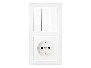 Блок выкл. 3 клав. + розетка (скрытая, с/з) белая, Стиль, Bylectrica