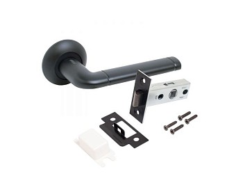 Комплект ручка и защелкаАЛЛЮР АРТ "ПОЛО" BL+L45-8 BL (15150/S45) матовый черный  (20) (компл)