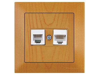 Розетка телефонная + компьютерная (RJ12+Cat5e, скрытая) дуб, DARIA, MUTLUSAN