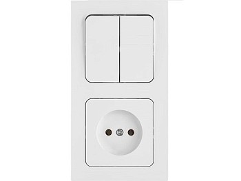 Блок выкл. 2 клав. + розетка (скрытая, б/з) белая, Astrum, BYLECTRICA