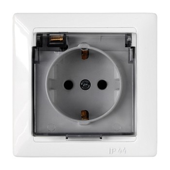 Розетка 1-ая (скрытая, с/з, брызг. защ.) белая, Стиль, Bylectrica