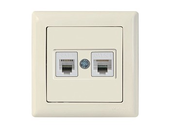 Розетка телефонная + компьютерная (RJ12+Cat5e, скрытая) кремовая, DARIA, MUTLUSAN