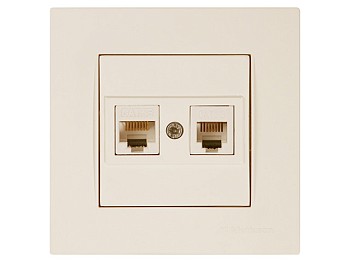 Розетка телефонная + компьютерная (RJ12+Cat5e, скрытая) кремовая, RITA, MUTLUSAN
