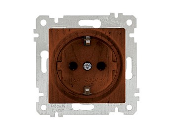 Розетка 1-ая (скрытая, без рамки, с/з) орех, RITA, MUTLUSAN